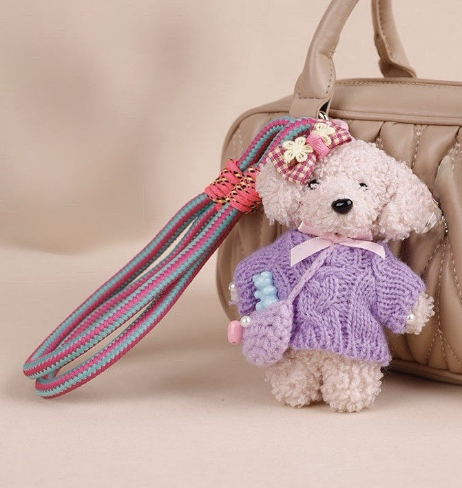 Purple Crochet Sweater Plush Cute Bear Keychain/ Bag Charm0