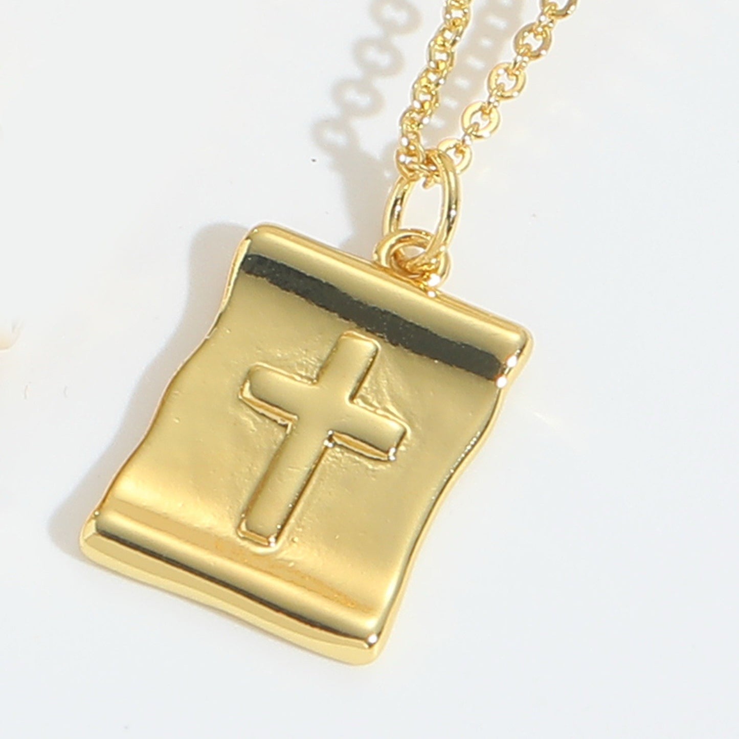 Gold Plated Titanium Cross Square Pendant Chain Necklace0