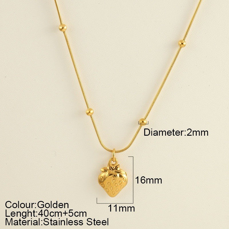 Gold Plated Stainless Steel Strawberry Pendant Chain Necklace1