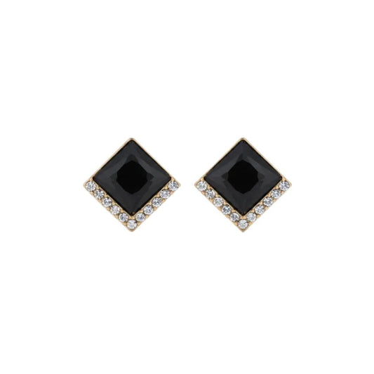 Gold Plated Black Cubic Zirconia Diamond Shape Stud Earring