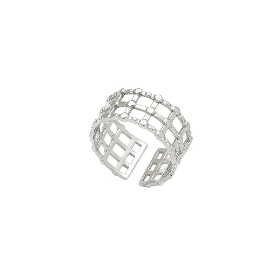 Silver Plated Geometric Stainless Steel Adjustable Ring
