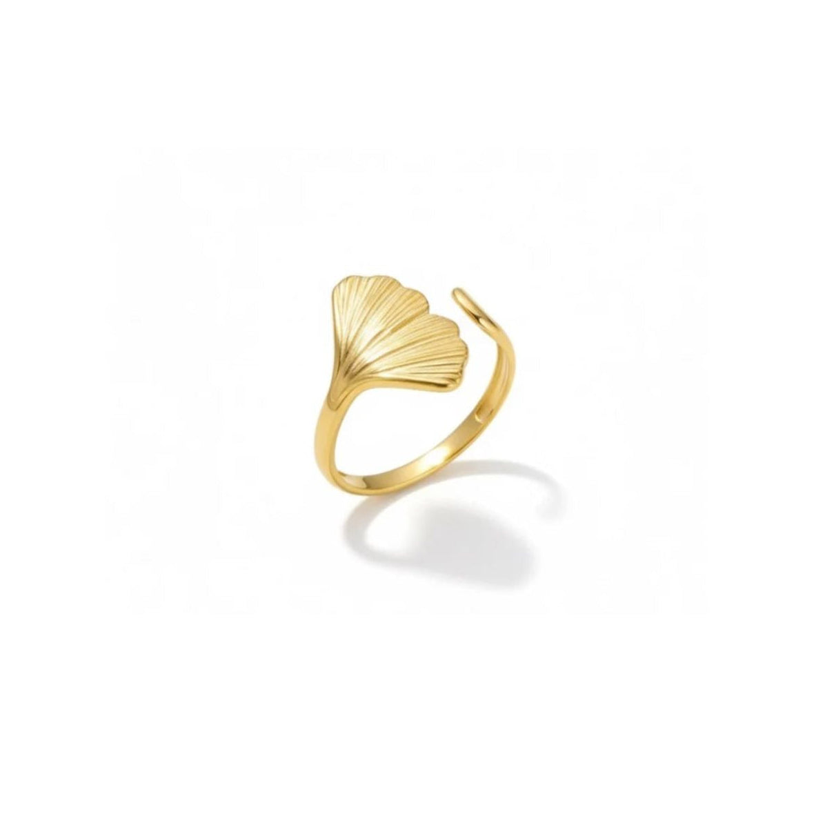 Gold Plated Stainless Steel Ginkgo Leaf Wrap Adjustable Ring