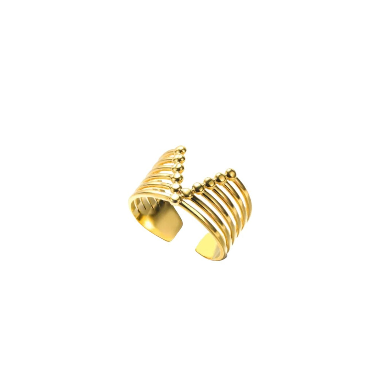 Gold Plated Wide Open Cuff Ring Multi Layer V Shape Adjustable Band Ring