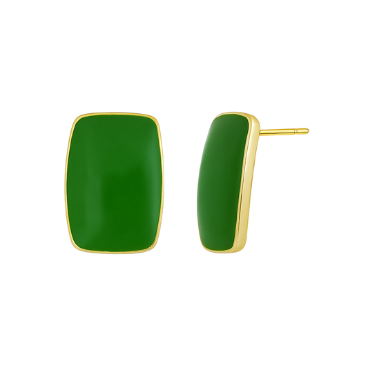 Green stud Square Enamel Earrings