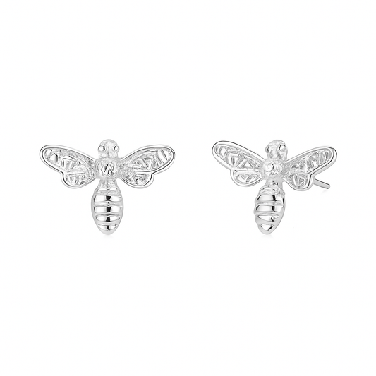 Silver Plated Bee Stud Mini Earrings