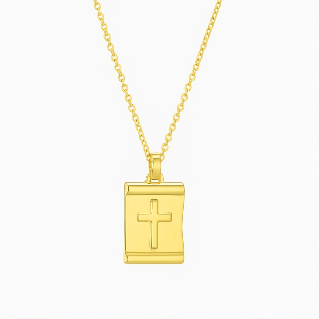 Gold Plated Titanium Cross Square Pendant Chain Necklace