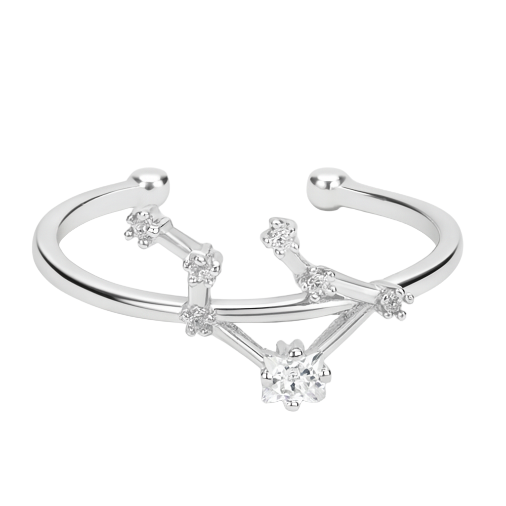 14 Karat Gold Dipped Cubic Zirconia Libra Zodiac Constellation Adjustable Ring