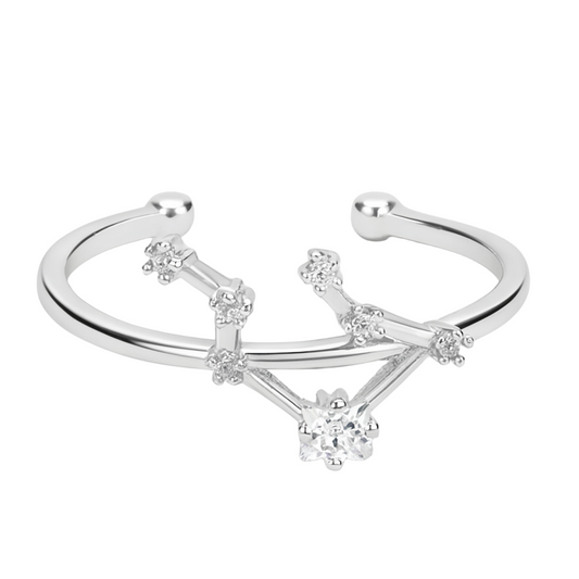 14 Karat Gold Dipped Cubic Zirconia Libra Zodiac Constellation Adjustable Ring