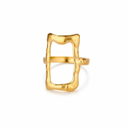 Molten Gold Plated Stainless Steel Rectangular Geometric Modern Adjustable Ring