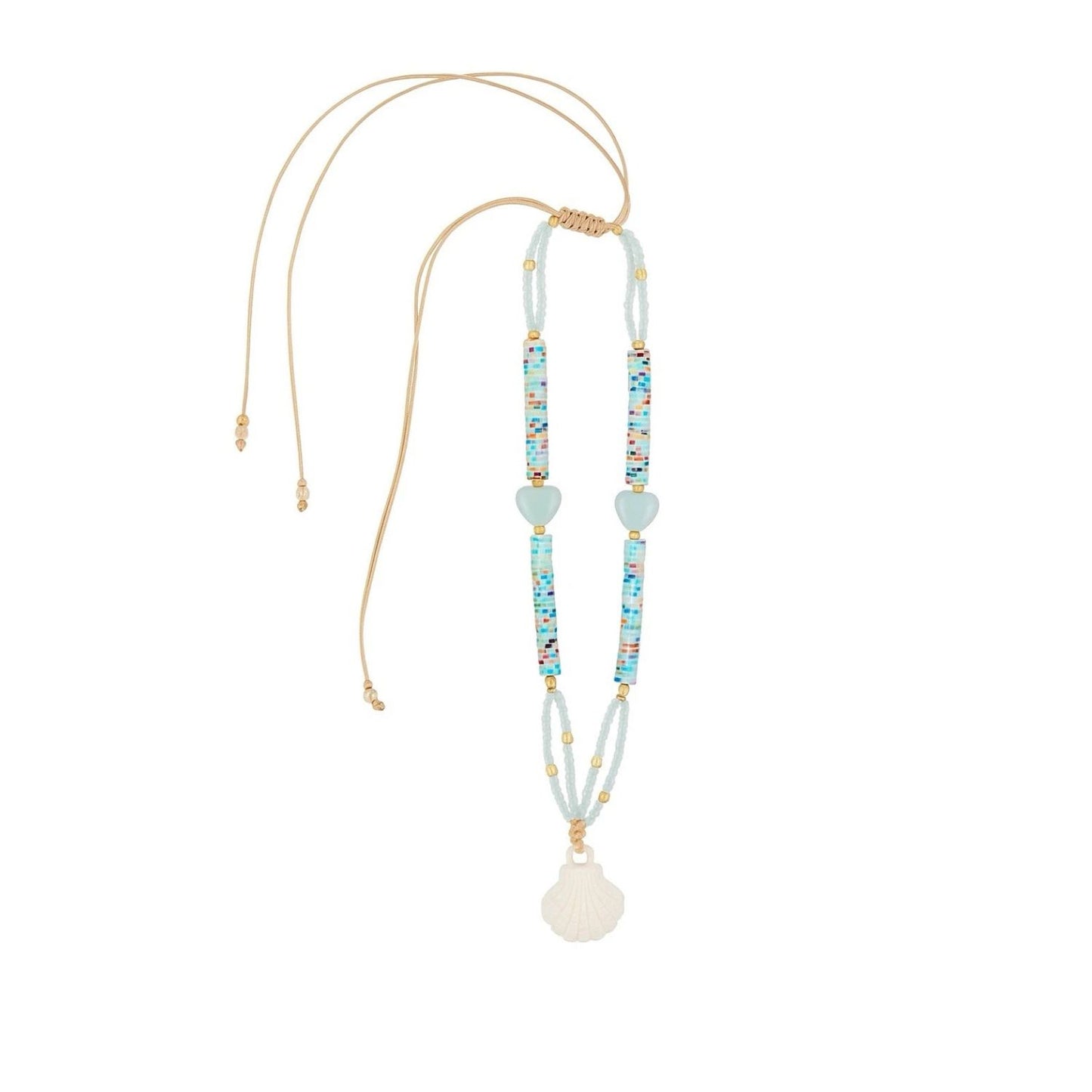 Baby Blue Handmade Beaded Shell Pendant Adjustable Necklace