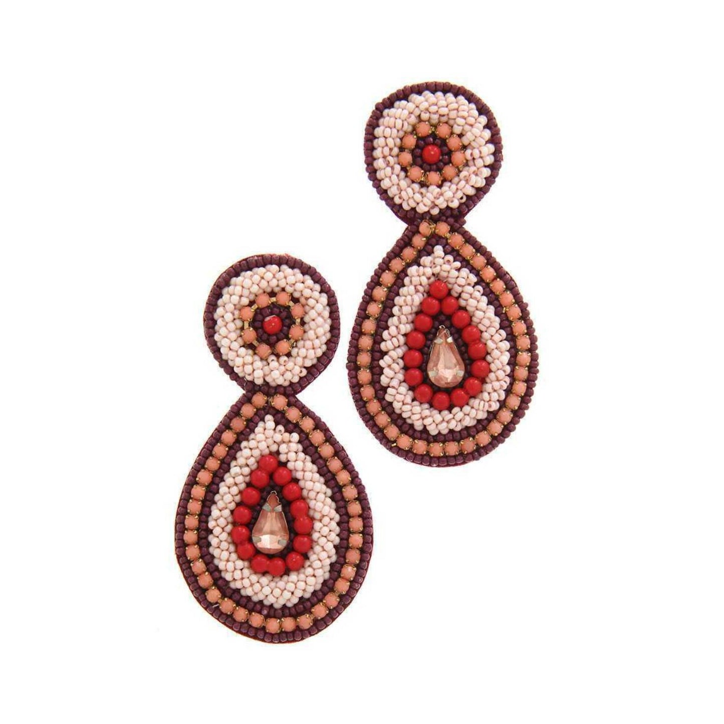 Pink Oval Beaded Drop Earring