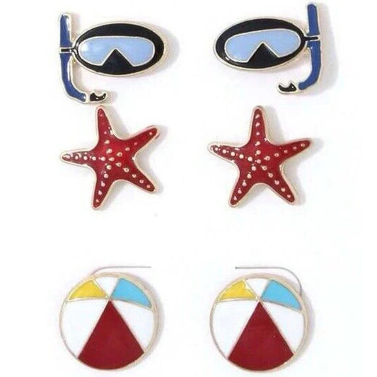 Beach Life Gold Stud Earrings Set