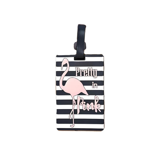Pink Flamingo Stripes Travel Bag Luggage Tag