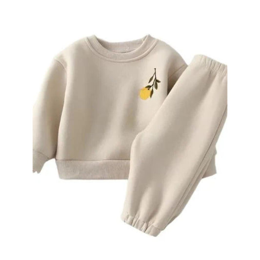 2T Boy/Girl Beige Cotton Polyester Blend Lemon Sweater And Pants Set