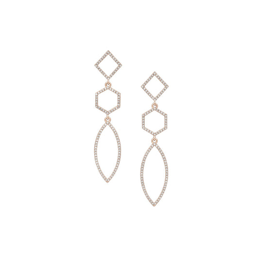 Gold Shapes Rhinestones Statement Drop Earring