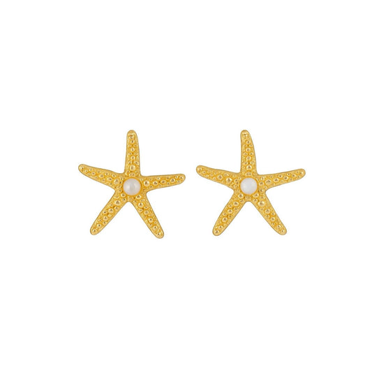 Gold Plated Starfish Pearl Mini Stud Earrings