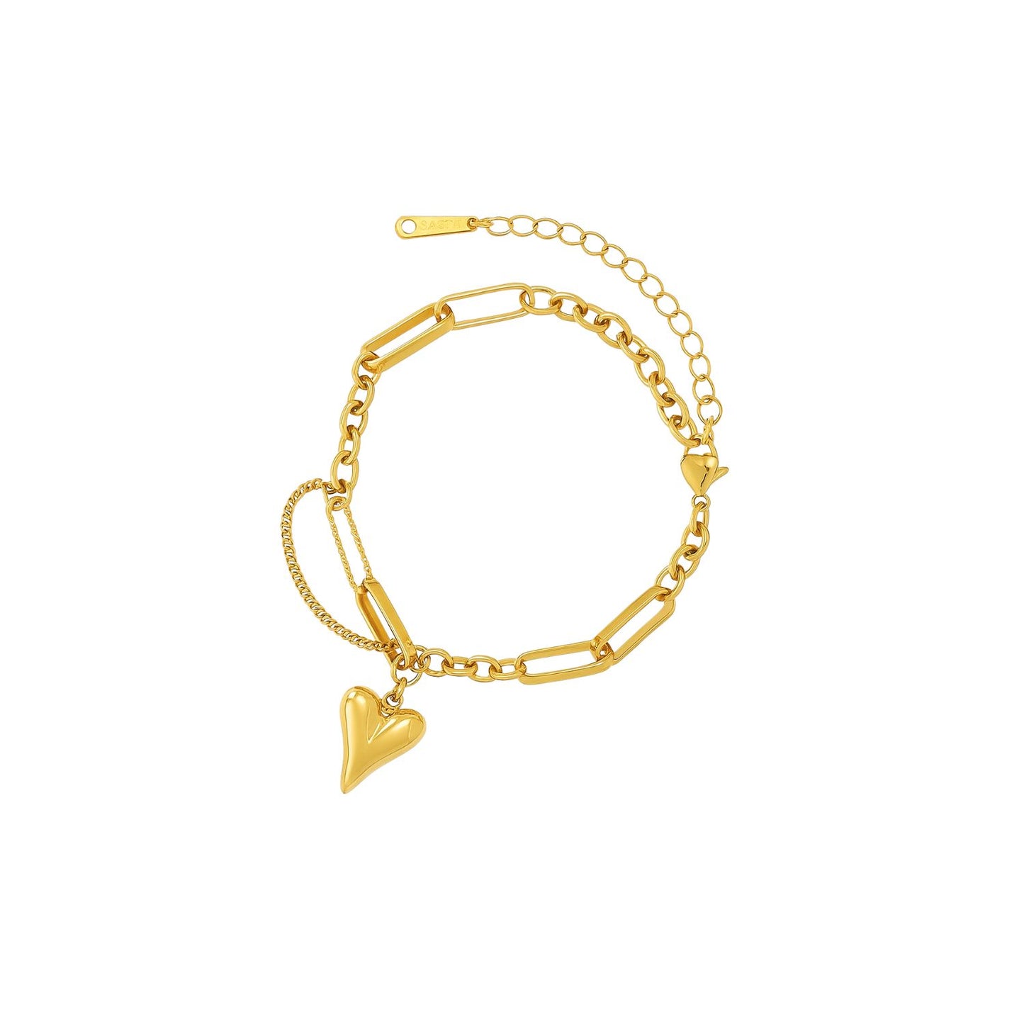 Gold Plated High Quality Stainless Steel Links Chain With Heart Charm Bracelet