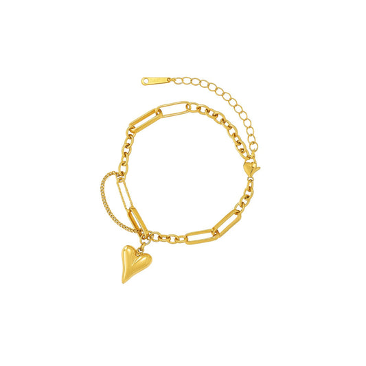 Gold Plated High Quality Stainless Steel Links Chain With Heart Charm Bracelet