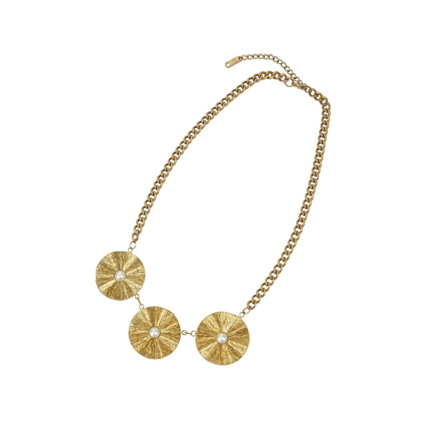 Gold Plated Stainless Steel Pearl Flower Pendant Necklace