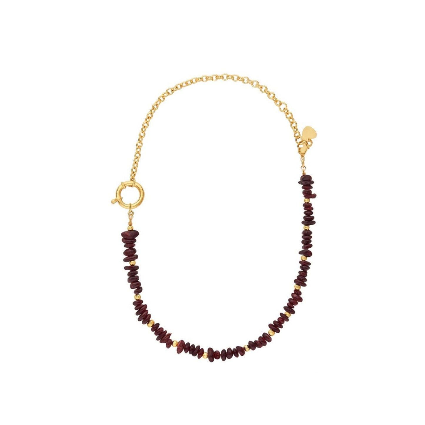 Gold Plated Stainless Steel Semi Precious Brown Maroon Garnet Stones Necklace