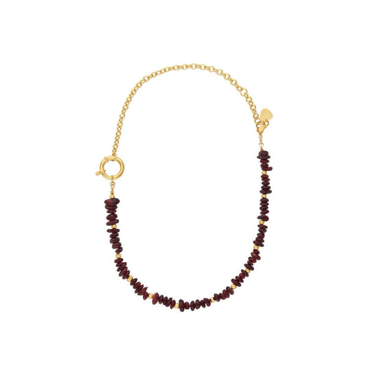 Gold Plated Stainless Steel Semi Precious Brown Maroon Garnet Stones Necklace