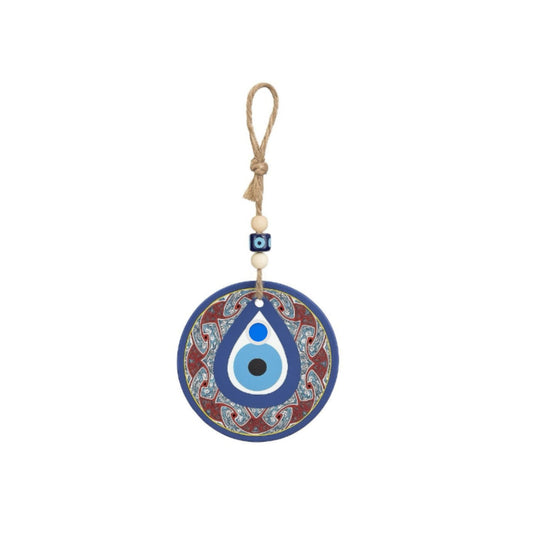 Blue Ceramic Evil Eye With Wall Hanging Decor Ornament