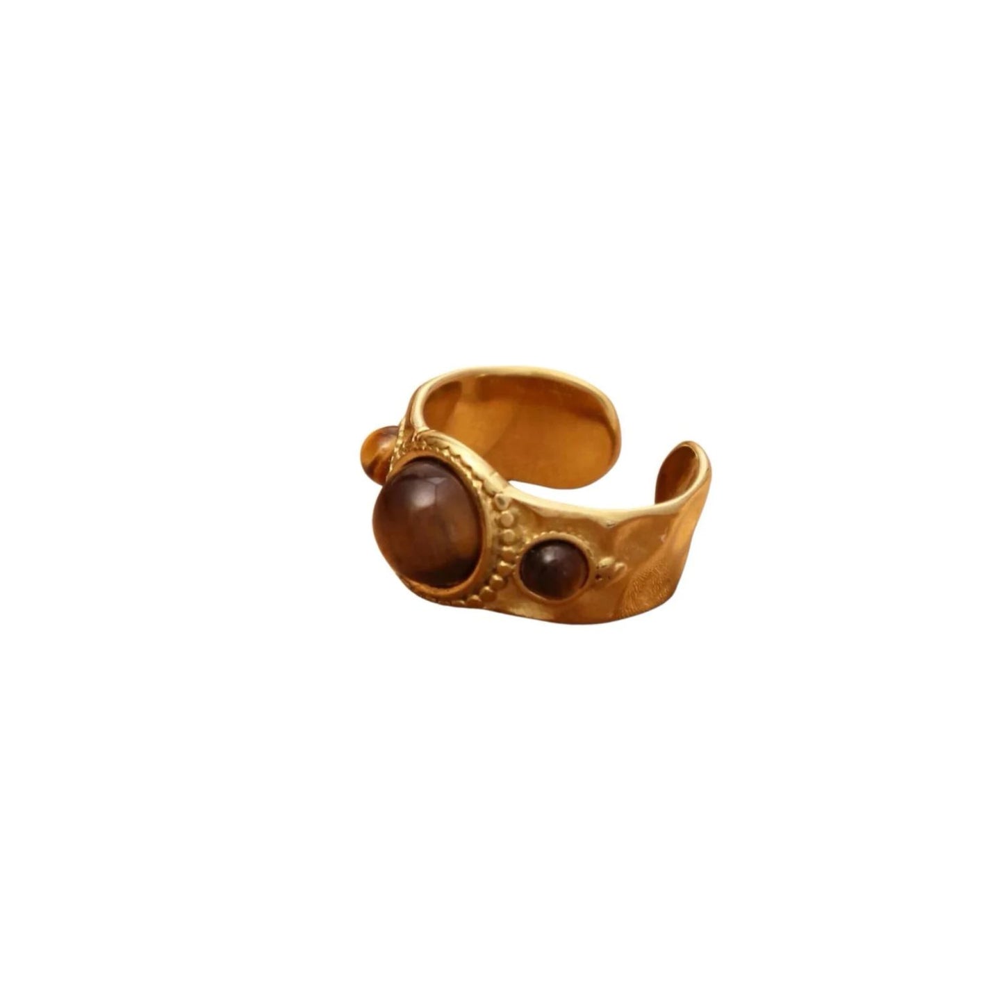 Gold Plated Titanium Steel Brown Stones Resizable Ring