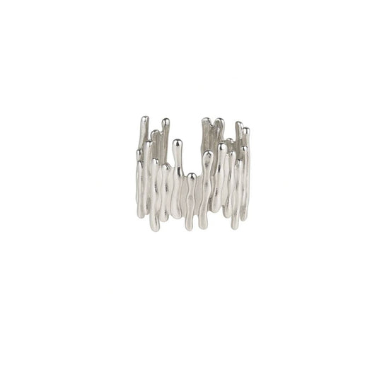 Silver Titanium Steel Geometric Style Adjustable Chunky Ring