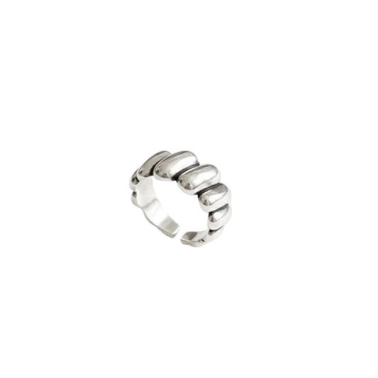 Silver Plated Adjustable Vintage Style Puff Dome Ribbed Stacking Ring