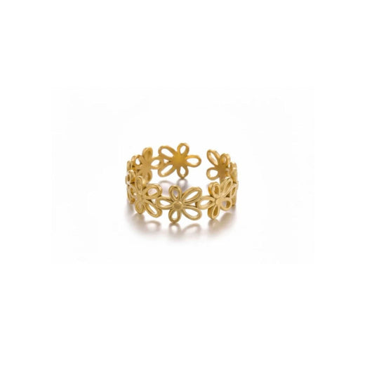 Gold Plated Stainless Steel Daisy Cutout Floral Ring Band