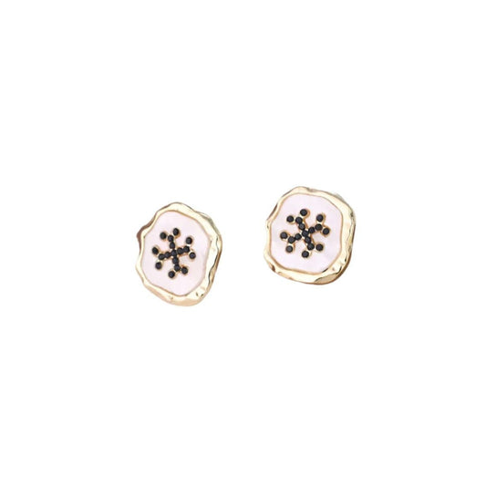 Gold Plated and White Enamel Design Irregular Shape Stud Earring