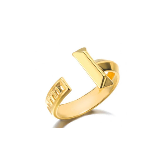 Gold Plated Geometric Open Cuff T-Bar Adjustable Ring