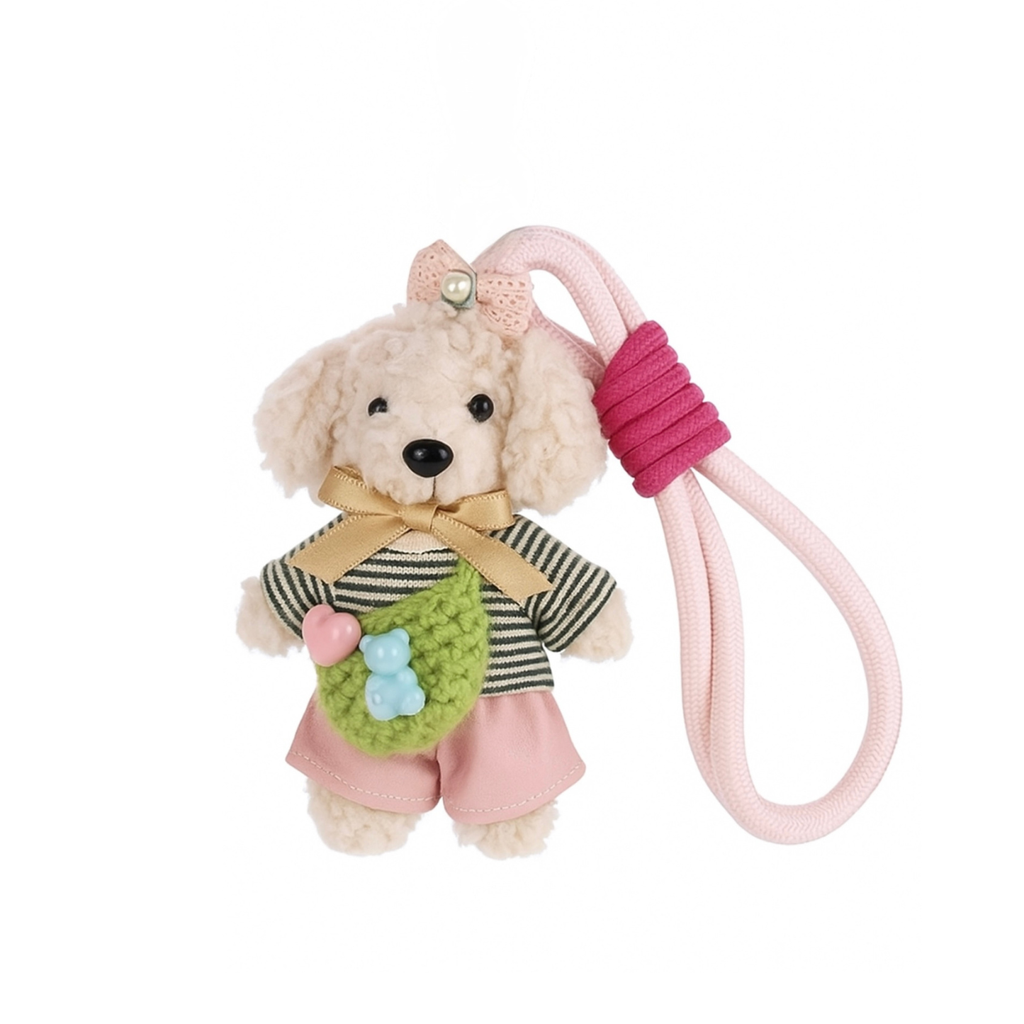 Pink Stripes Shirt Plush Cute Bear Keychain/ Bag Charm