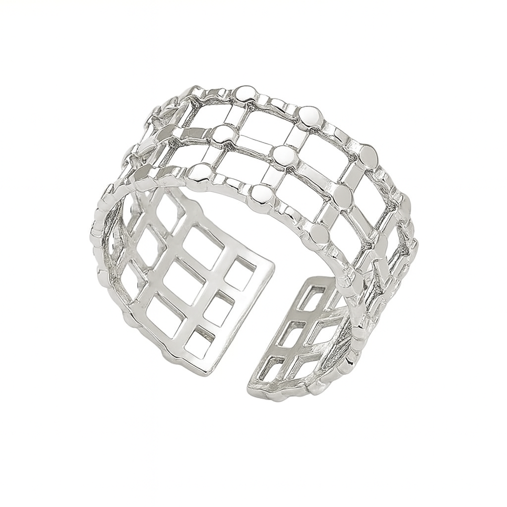 Silver Plated Geometric Stainless Steel Adjustable Ring