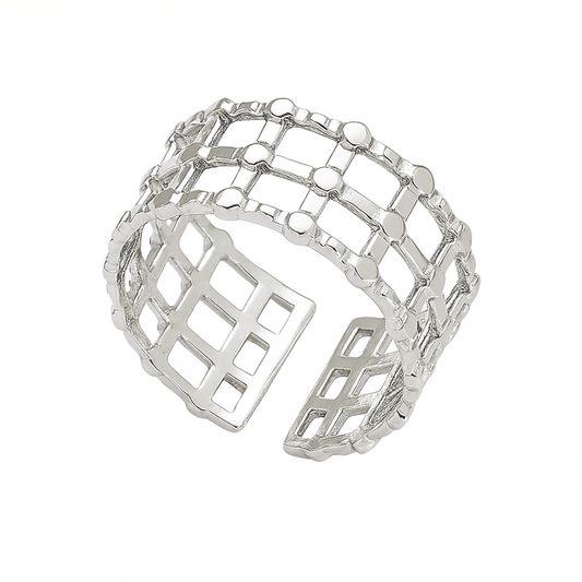 Silver Plated Geometric Stainless Steel Adjustable Ring