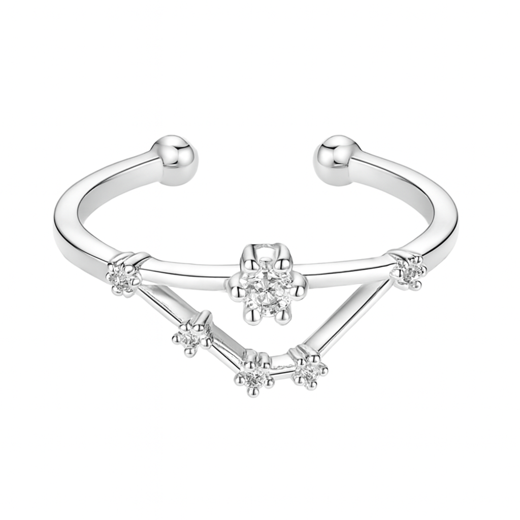 14 Karat Gold Dipped CZ Capricorn Zodiac Constellation Adjustable Ring