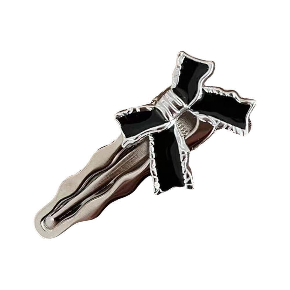 Silver And Black Enamel Bow Hair clip0