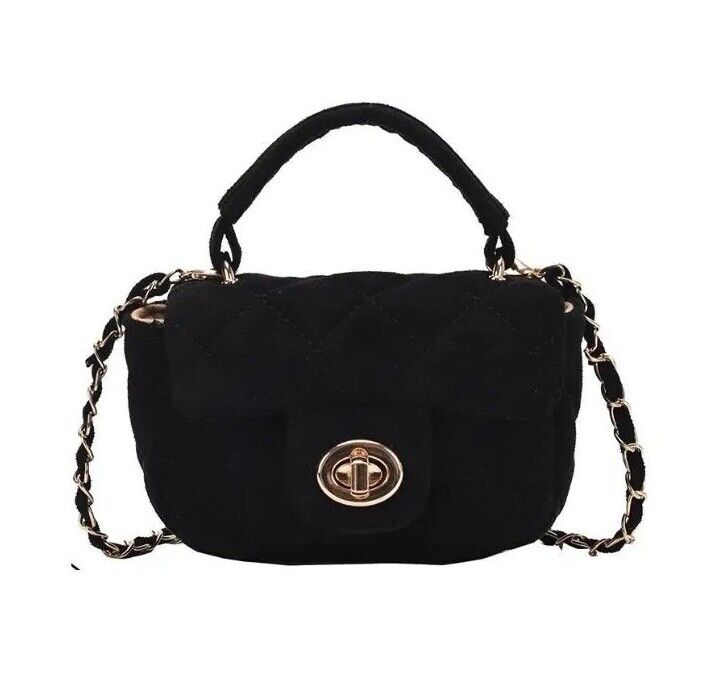Black Mini Soft Suede Quilted Crossbody Elegant Clutch/Purse/Bag