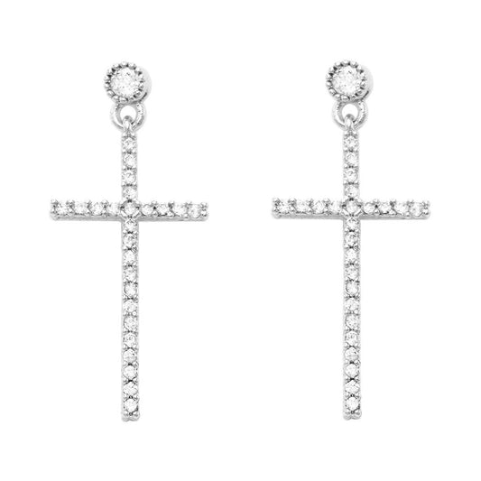 Silver Cubic Zircon cross pendant Drop Earring