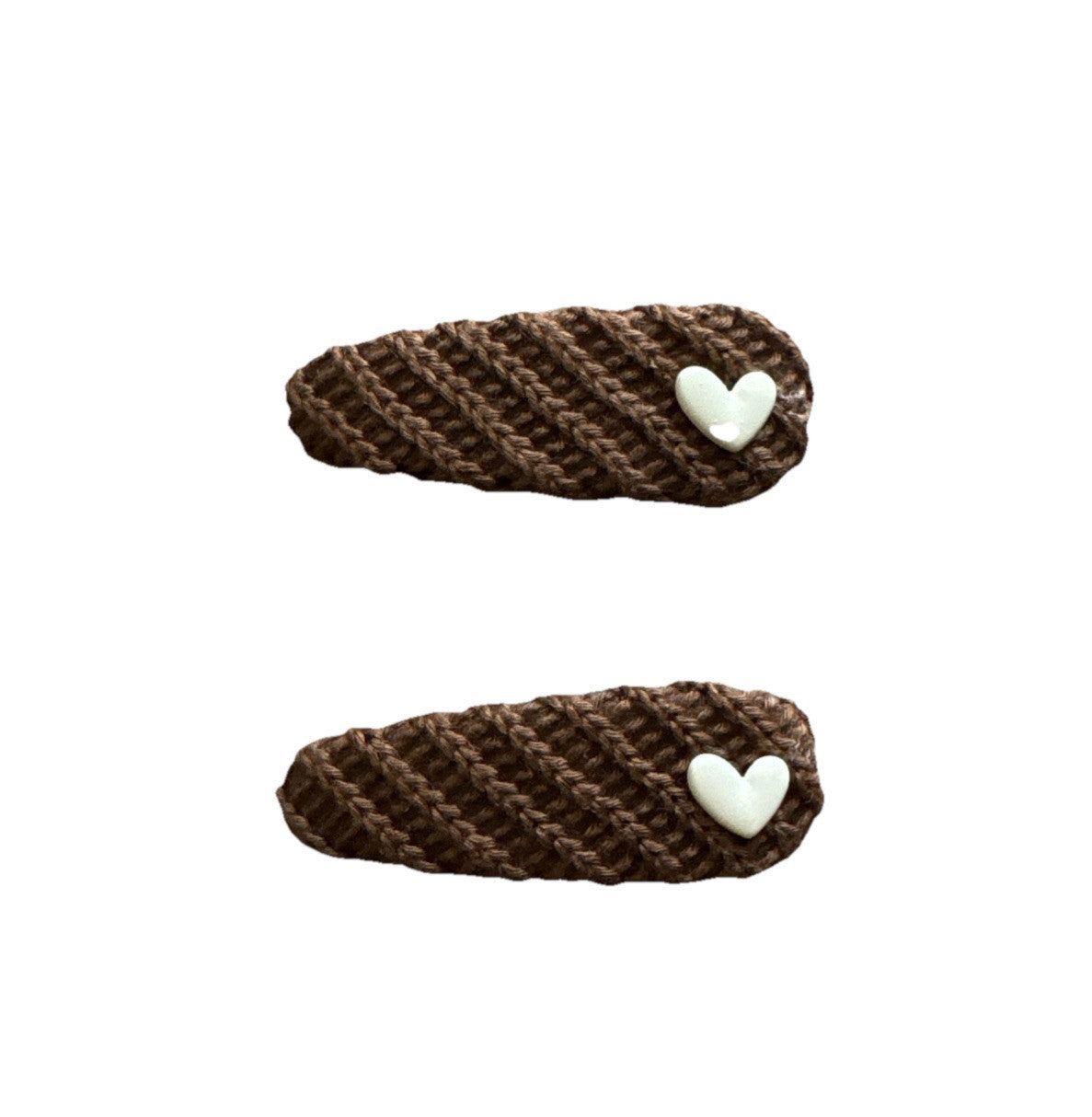 Brown Oval Heart Crochet Fabric 2 Piece Hair Clip Set
