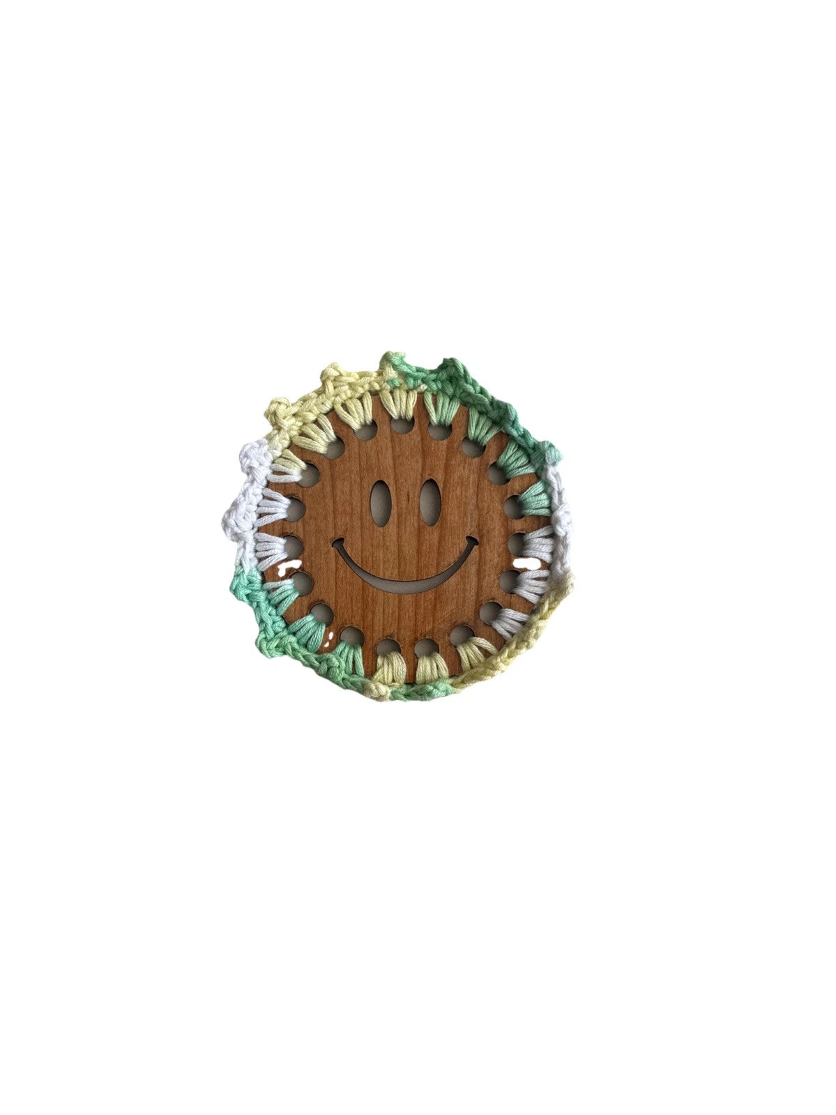 Mint Green Handmade Crochet And Wood Coffee Round Coaster Set