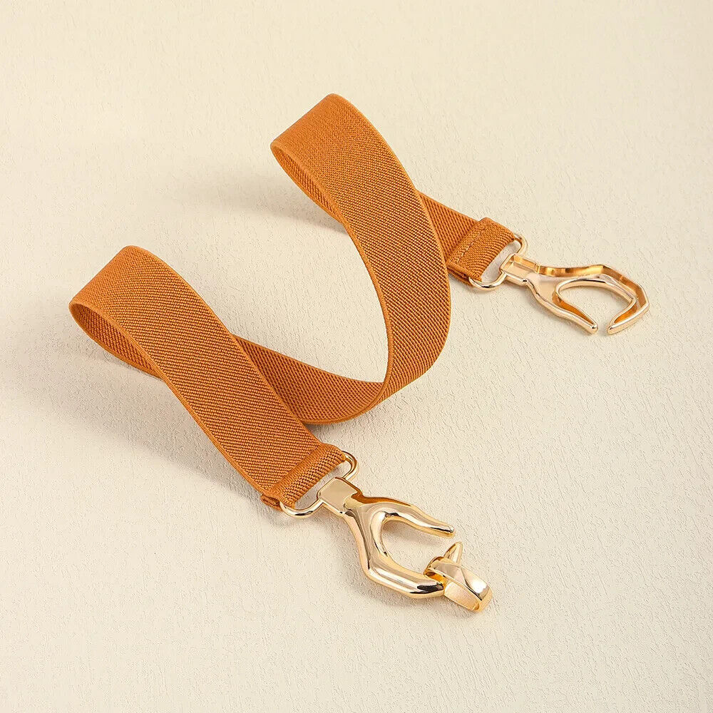 Camel And Gold Hands Buckle Adjustable Elastic Band Women’s Belt