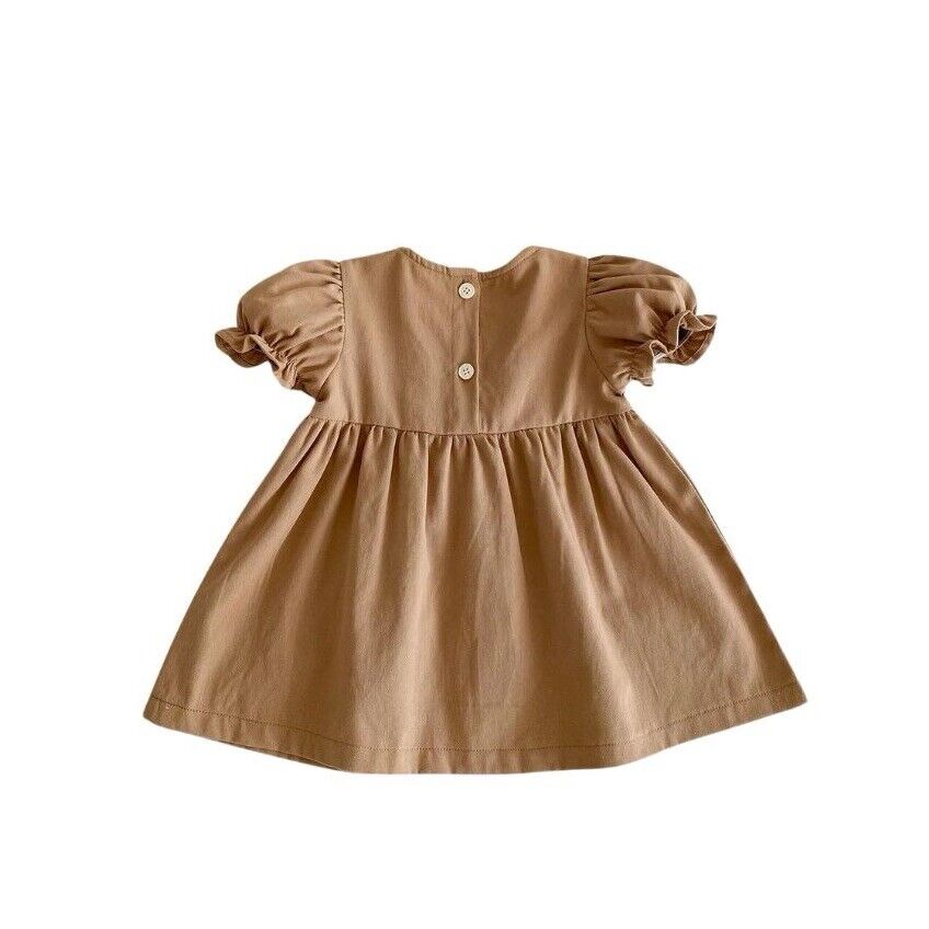 3T Baby Girl Beige Bow Preppy Style A Line Cotton Dress
