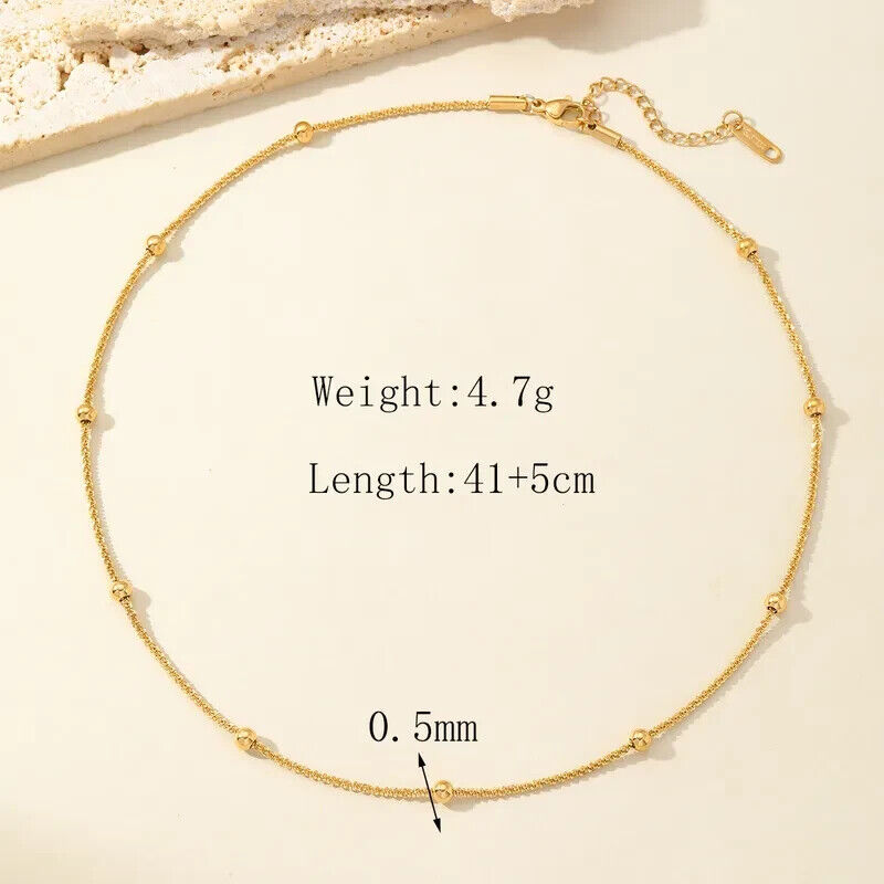 Plain Gold Plated Stainless Steel Chain Round Beads Necklace