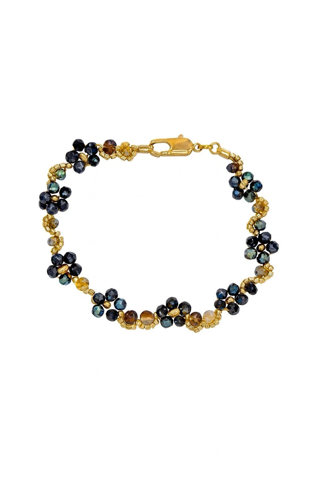 Iridescent Floral And Gold Handmade Beaded Bracelet
