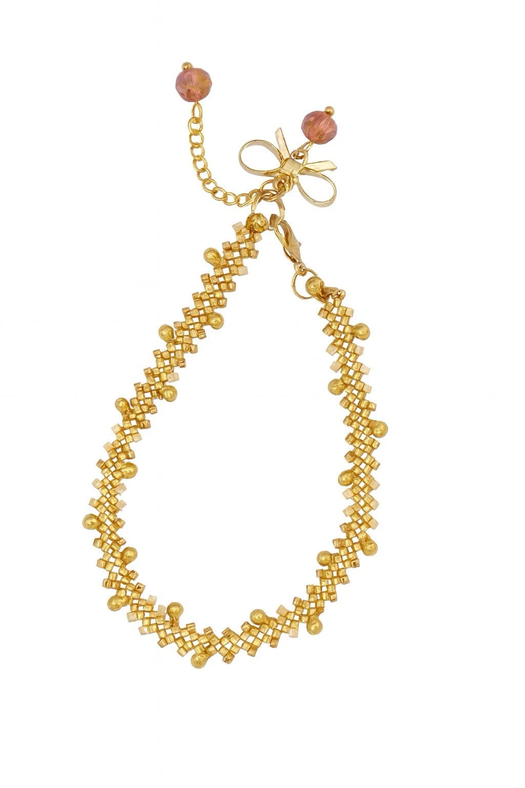 Beige And Gold Handmade Beaded Bracelet