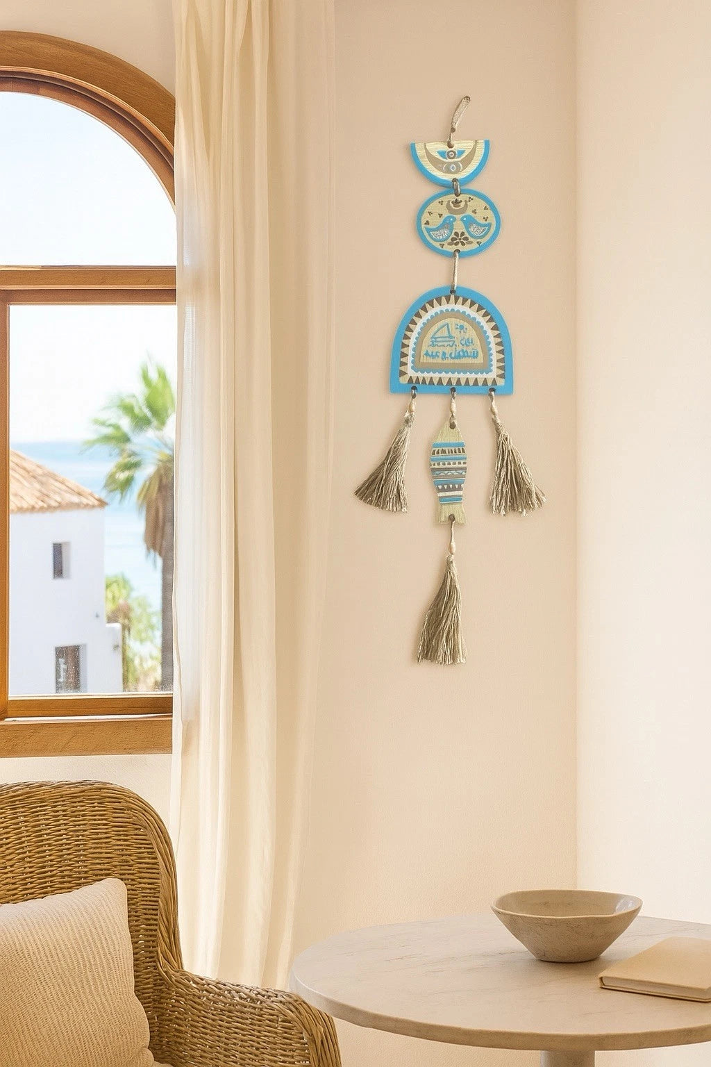 Beige And Blue Arabic Written Beach Theme Home Hanging Wall Decor