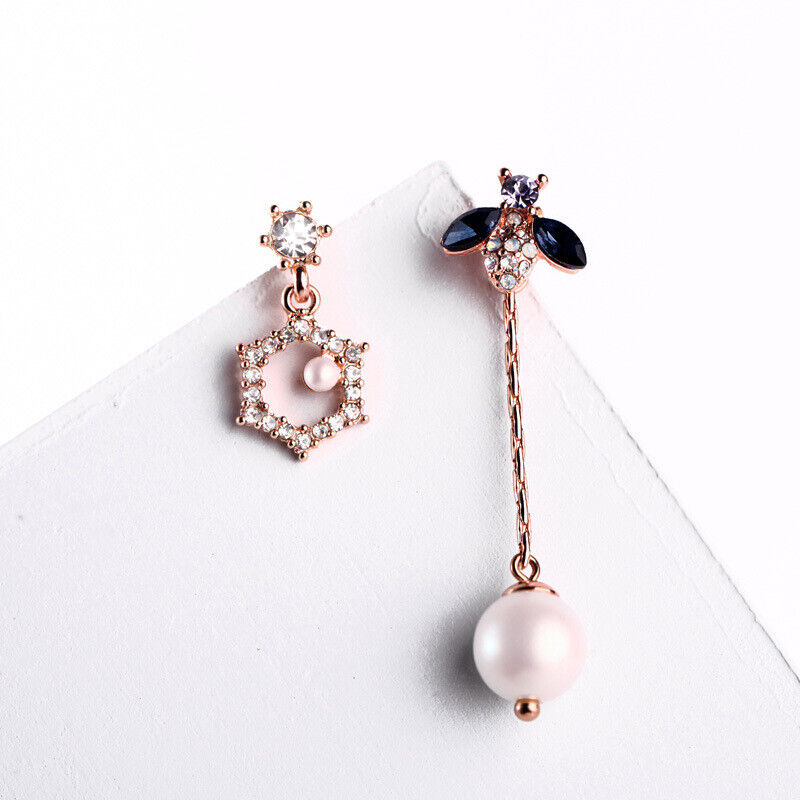 Rose Gold Bee Pearl Drop Earring