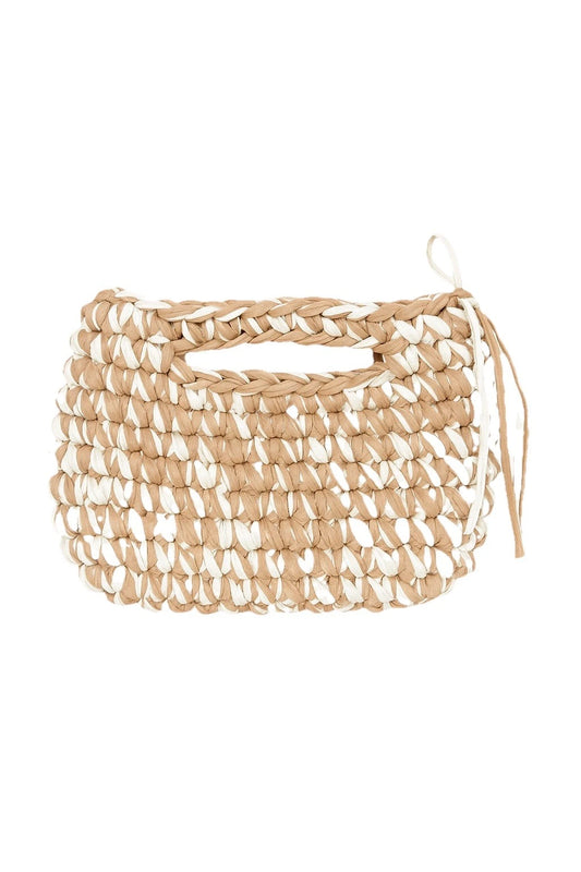 Beige And White Egyptian Cotton Crochet Handmade Crossbody Clutch Small Bag