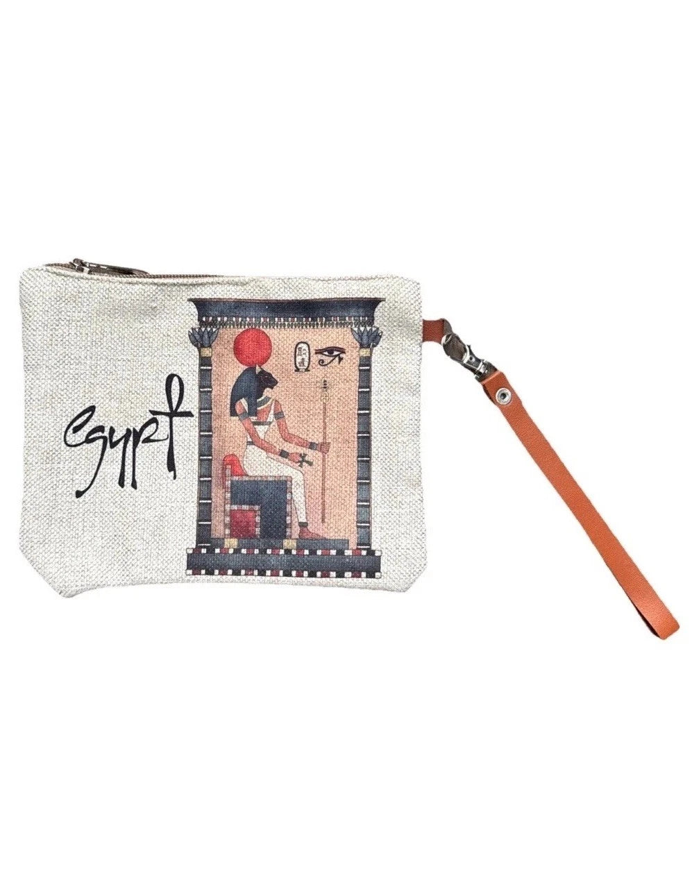 Beige Egyptian Goddess Bastet Canvas Wristlet Hand Wallet